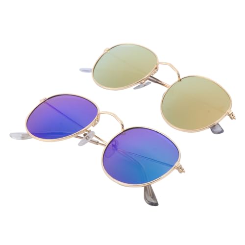 Healeved 2 Stück Retro Sonnenbrille Damen Herren Rund Verspiegelt Strand Vintage Style Modisch Robuster Rahmen Rosa Gold Grün Spiegelglas von Healeved