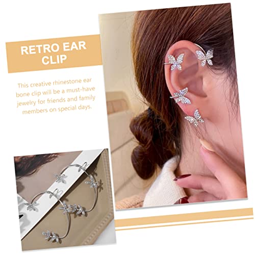 Healeved 2 Stück Rhinestone Ear Cuff Silber Legierung Ohrclip Piercing Leichter Ohrschmuck Damen Baumblatt Design Komfortabel für Alltag Festival von Healeved