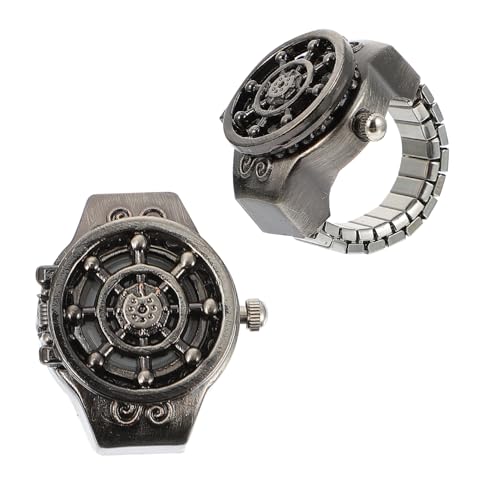 Healeved 2 Stück Ruderringuhr Geburtstagsgeschenk Fingerringuhr Damen Fingeruhr Modischer Uhrenring Verstellbare Fingeruhr Mini-Uhr Dame Uhren Dekorative Uhr Zinklegierung von Healeved
