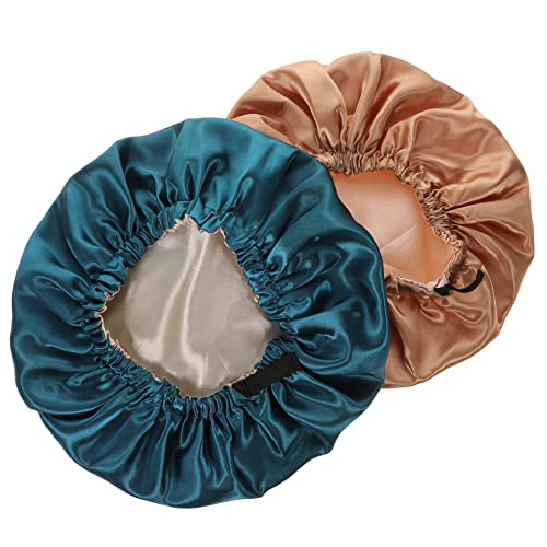 Healeved 2 Stück Satin Schlafhaube Verstellbare und Atmungsaktive Haarnetz Mütze für Damen zum Schlafen Duschen und Frisieren Schützt Haare und Erhält Feuchtigkeit Khaki von Healeved