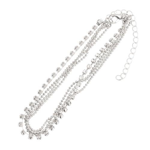 Healeved 2 Stück Silbernes Fußkettchen Damen Einfache Verstellbare Claw Chain mit Künstlichen Diamanten Langlebiges Legiertes Material Modischer Knöchelschmuck für Strand und Alltag von Healeved