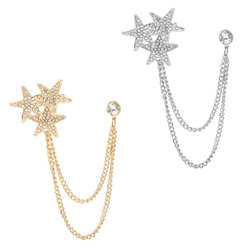 Healeved 2 Stück Stern Broschen Ketten Anstecker für Damen und Herren Modisches Schmuck Kreative Designs für Kleidung Taschen Hüte und Schals von Healeved