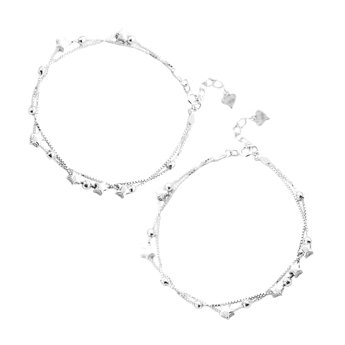 Healeved 2 Stück Stern Doppelschicht Armband Schmuck Türkis Armbänder Für Frauen Fußkettchen Mit Glöckchen Armbänder Für Frauen Trendiges Doppelschicht Perlenarmband Mond von Healeved