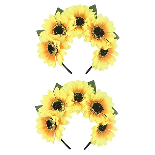 Healeved Hut Blumen 2 Stück Stirnband Sonnenblumen Kopfschmuck Hochzeit Haarspange Haarschmuck Sonnenblumen Robe Sonnenblumen Hochzeitskleid Boho Haargummis Hawaiianische Haarspange von Healeved