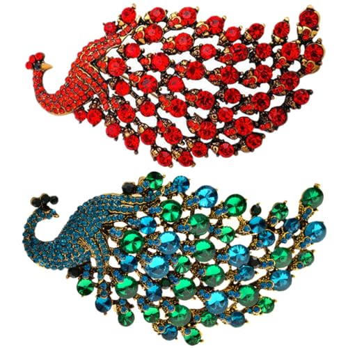 Healeved 2 Stück Strass Pfauenbroschen für Damen Funkelnde Tier anstecknadeln aus Elegante Broschen für Hochzeit Party Festliche Kleidung Modisches Schmuck accessoire von Healeved