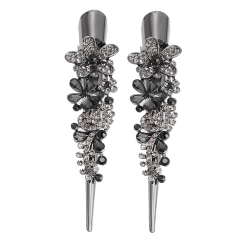 Healeved 2 Stück Strass -metallhornclip Haarklammer Damen Haarspangen Haarstyling-clips Entenschnabelclips Süße Haarspangen Strass-blumen-haarspangen Haarstyling-stifte Haarnadel Black von Healeved