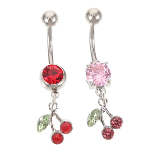 Healeved 2 Stück Teiliges Bauchnabelpiercing mit Hängenden Kirschanhängern Leichter Bauchnabelschmuck für Damen Modisches Nabelpiercing für Sommerliche von Healeved