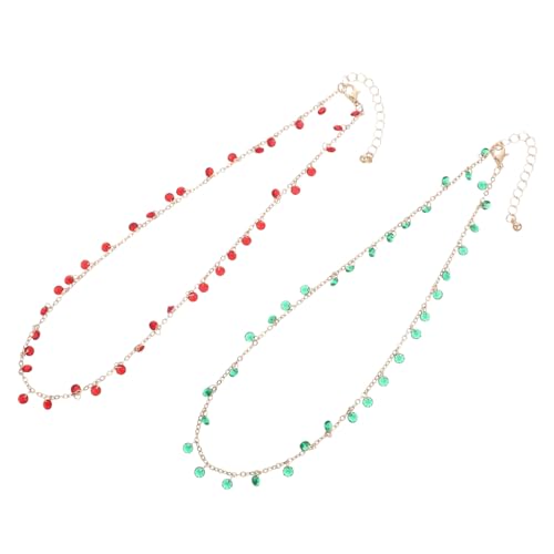 Healeved 2 Stück Teiliges Boho Perlenkette mit Kristallanhängern Handgefertigte Sommer Strand Schmuck Zierliche Damen Halskette für Casual und Party Gold-rote Farbkombination Elegante von Healeved