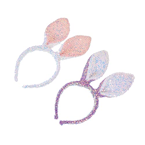 Healeved 2 Stück Teiliges Hasenohren Haarreif mit Glitzernden Pailletten Leichtes Ostern Kopfschmuck Zubehör für Mädchen Damen Bequemes und Vielseitiges Party Cosplay Haarband von Healeved