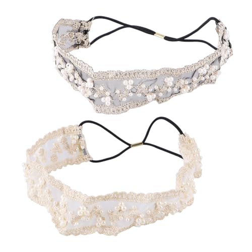 Healeved 2 Stück Teiliges Spitzen haarband mit Perlen Elastisches Damen haarzubehör in Schwarz und Beige Eleganter Haarschmuck für Hochzeit Party Festival und Alltag Langlebiges von Healeved
