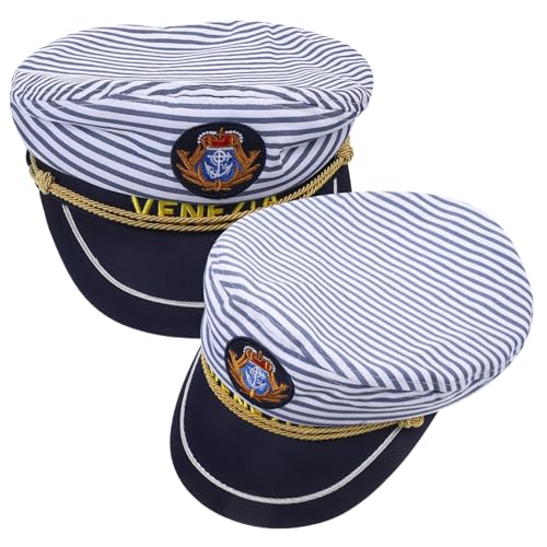 Healeved 2 Stück Verstellbare Matrosenmütze aus Baumwolle mit Gebogenem Schirm Stilvolle Kapitänsmütze für Damen für Kostümparty Bühne Karneval und Sonnenschutz im Frühling und Herbst von Healeved
