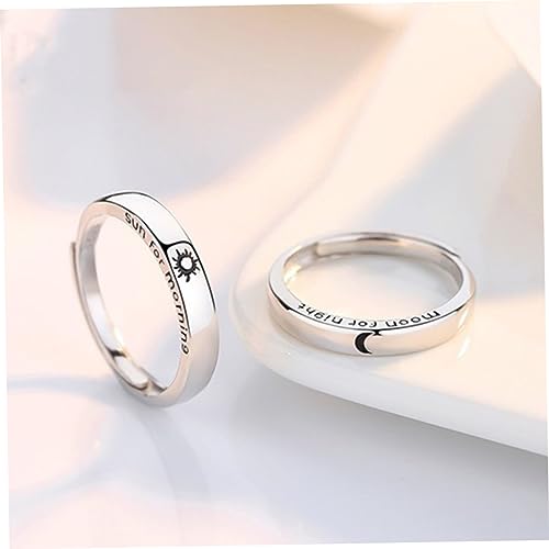 Healeved 2 Stück Verstellbare Partner Ringe Silber Offenes Design Stern Mond Buchstaben Schmuck Freundschaftsring Verlobungsring für Freunde von Healeved