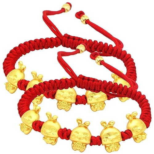 Healeved 2 Stück Verstellbare Rote Seilarmbänder mit Glückshasen Zodiac Rabbit Bracelet für Damen und Herren Stilvolle Glücksbringer Chinesischen Neujahr Glück und Schutz von Healeved