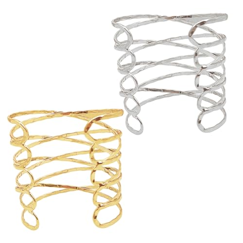 Healeved 2 Stück Verstellbarer Armreif Netz metall Manschette Offenes Armband Damenarmband Breiter Armreif Modisch Elegant Hautfreundlich Komfortabel von Healeved