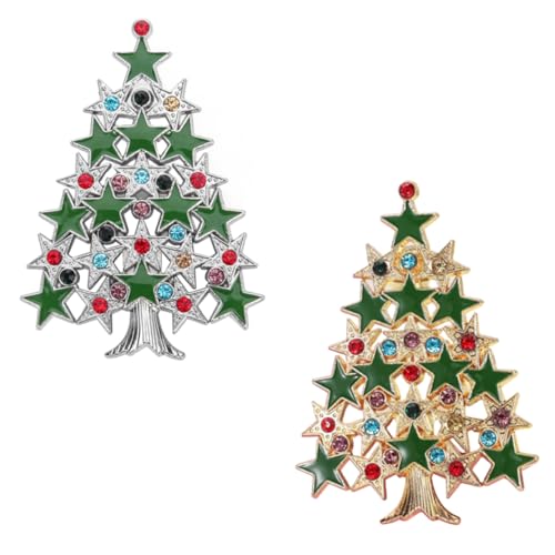 Healeved 2 Stück Weihnachtliche Brosche Filigraner Christbaum Anstecker mit Funkelnden Strasssteinen Modisches Weihnachtsbaum Design Vielseitiger Schmuck für Kleidung Schals und Hüte von Healeved