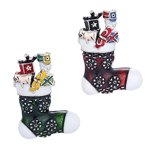Healeved 2 Stück Weihnachtliche Brosche Metal Anstecknadeln Weihnachtsstrümpfen Form Handwerkskunst Vielseitig für Kleidung Taschen Scrapbooking Geschenkidee für Damen und Freunde von Healeved