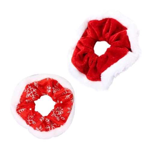 Healeved 2 Stück Weihnachtliche Haargummis für Damen Flauschige Haarschleifen mit Schneeflockenmuster Dekorative Rote und Weiße Haarbänder Weicher Flanell Stylischer Haarschmuck für Party von Healeved