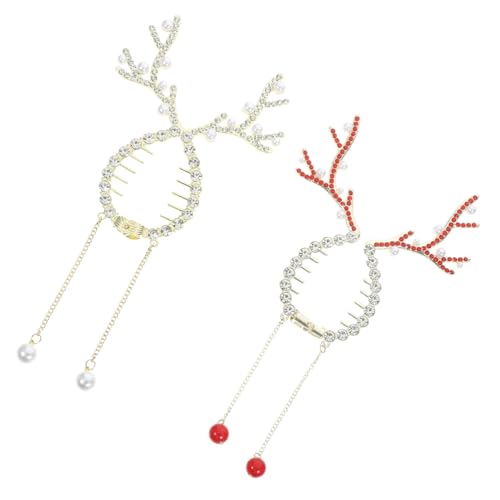Healeved 2 Stück Weihnachts Haarspangen mit Rentier Geweih Metall Ponytail Clips für Dünnes Haar Stabile Haarklammern für Frauen Festhaltende Dutt Haarklammern Rot und Weiß von Healeved