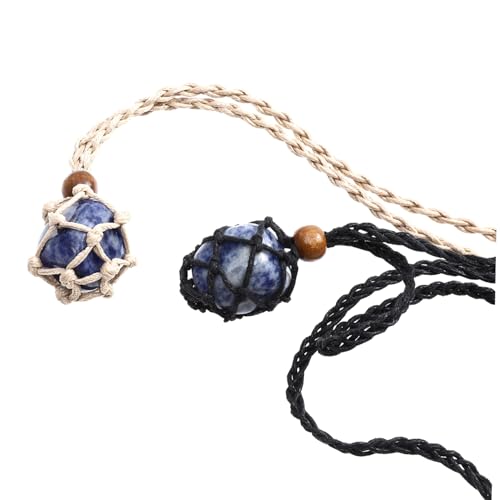 Healeved 2 Stück Woven Net Bag Halskette mit Naturstein Verstellbare Sweater Chain für Frauen und Mädchen Vintage Schmuck für Besondere Anlässe Geschenkidee von Healeved