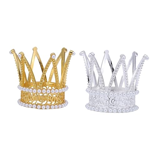 Healeved 2St Kronenverzierung Prinzessin Kuchen Tiara Hochzeits-Cupcake-Topper Golddeckel make cake hichzeitstortendeko Tiara pappbecher Krone für Mädchen Tiara für Mädchen Legierung von Healeved
