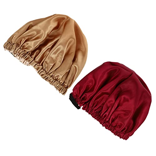 Healeved 2stücke Satin Schlafmütze Mit Verstellbarem Elastischem Band Atmungsaktive Nachtmützen Für Haarpflege Für Damen Nutzung Chemotherapie Bordeauxrot von Healeved