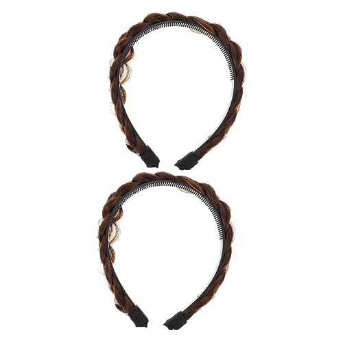 Healeved 2St Zopf Perücke Stirnband Haarschmuck Haarband geflochtene Haargummis mädchen stirnbänder Perücken Tiara frauen kopfschmuck neuartiges Stirnband gezahnt Kopfbedeckung Perlen Braut von Healeved