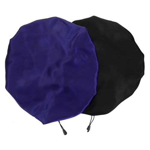 Healeved Satin-schlafhauben Für Damen Badekappen Zum Haaretrocknen Atmungsaktiv Schwarz/marineblau 2-teiliges Set von Healeved