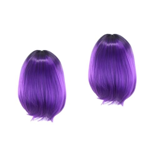 Healeved 2st Kostüm Haar Perücke Bob-haar Mit Farbverlauf Halloween-perücke Schwarz Farbige Perücken Spitzenperücke Party Perücke Glatte Haarperücke Lila Damen Kurze Hose Cosplay Violett von Healeved