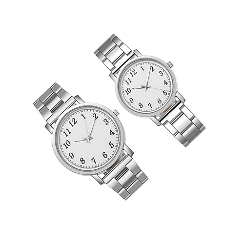 Healeved 2stücke Armbanduhren Edelstahl Uhr Silber Uhr Langlebig Freizeituhren Uhrengeschenk von Healeved