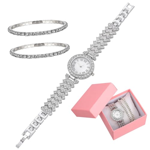 Healeved 2stücke Strassuhr Armbanduhr Damenuhr Mädchenuhr Diamantuhr Quarz Uhr Glänzend Für Damen Stilvoll Und Feminin Geschenkidee Bruchfest Angenehmes Tragegefühl Langlebiges von Healeved