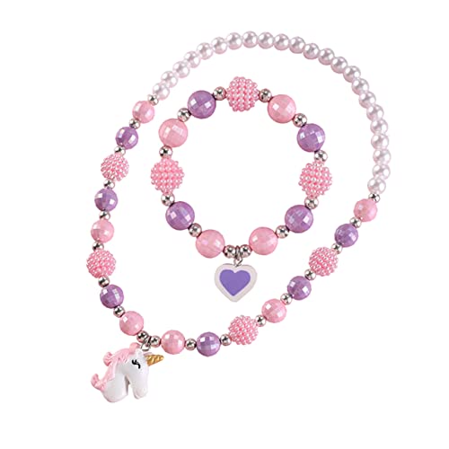 Healeved 2stücke Einhorn Armband-halsketten Junge Mädchen Mit Herzförmigem Anhänger Und Modischer Halskette Wunderschöner Handgelenkschmuck Und Halsschmuck Geeignet Für Kleinkinder Und Mädc von Healeved