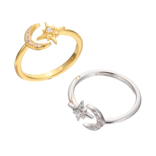 Healeved 2Stücke Verstellbare Offene Ringe mit Stern Monddesign Damen Schmuck Perfektes für Frauen Sterling von Healeved
