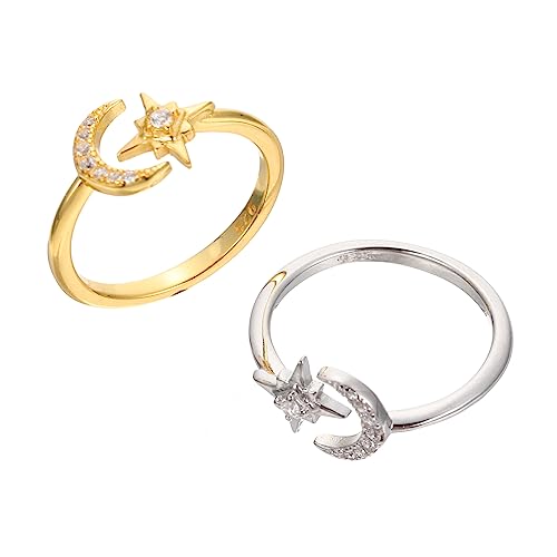 Healeved 2stücke Offene Damenringe Schmuck Verstellbare Fingerringe Vintage Mond Sterne Ringe Hautfreundlich Für Frauen von Healeved