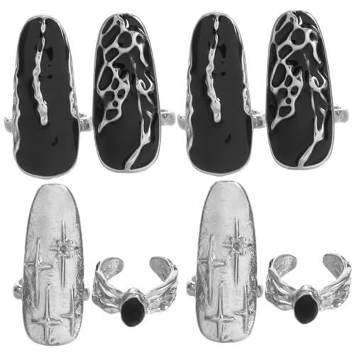 Healeved 2sätze Nagelring Retro Fingerringe Nagel Dekoration Für Frauen Punk-modestatement Finger Spitze Ringe Party Requisite von Healeved