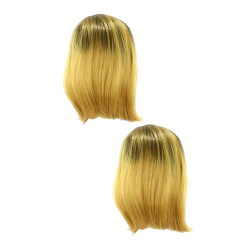 Healeved 2st Kurze Echthaarperücken Synthetische Perücken Mit Glattem Haar Bob-perücke Cosplay-kopfbedeckung Cosplay-haarschmuck Lace-front-perücken Damen Perücken Blond Zweifarbig Fräulein von Healeved