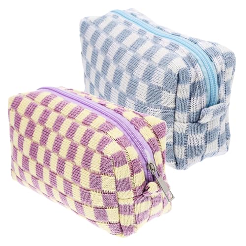 Healeved Kosmetiktasche Organizer Wolle Make-up-Tasche Kariertes Muster Tragbarer Reise-Pinsel-Organizer Für Frauen von Healeved