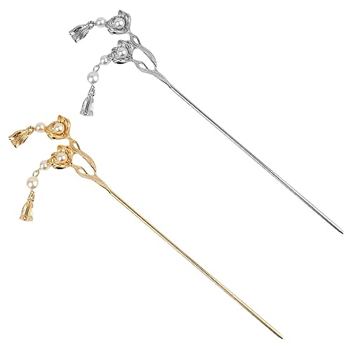 Healeved Retro Blumen Haarnadel 2 Stück Metall Haarstäbe Für Frauen Hochzeit Braut Haargabeln Haarknoten von Healeved