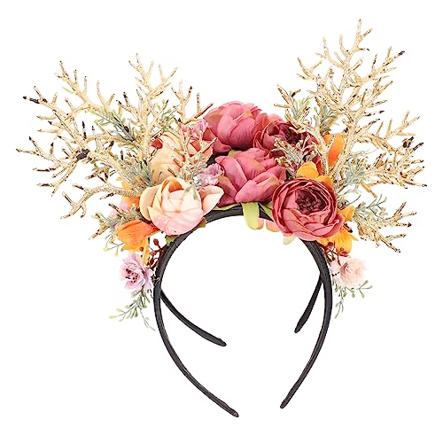 Healeved 2stücke Weihnachts-haarreif Mit Hirschgeweih Und Blumen Kopfschmuck Für Damen Für Festliche Partys Und Cosplay-veranstaltungen von Healeved