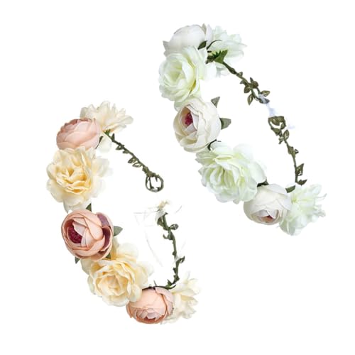 Healeved 2stücke Eleganter Kopfschmuck Vielseitiger Kopfschmuck Hochzeitsbraut Haarschmuck Handgemachter Floraler Girlanden Stirnband Blumen Kopfbedeckung Für Mädchen Weiß Orange von Healeved