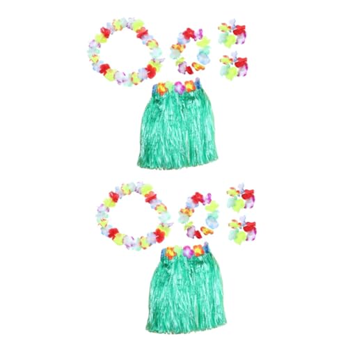 Healeved 2stücke Hawaiian Kinderkostüm Set Teiliges Set Mit Buntem Rock Blumenkranz Armbändern Und Halsgirlande Für Luau Und Hawaii-mottopartys Grün von Healeved