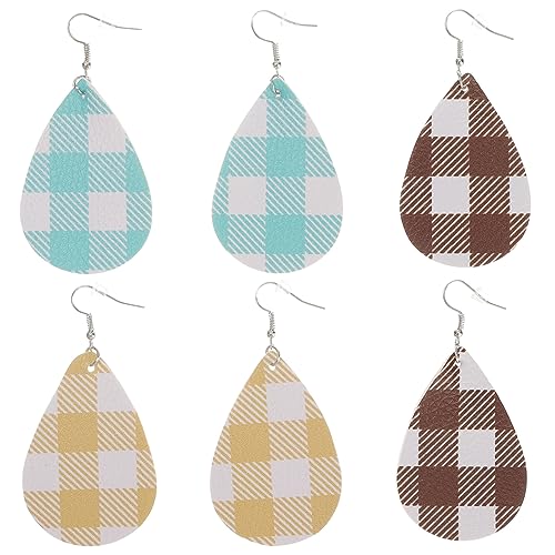 Healeved 3 Paare PU Doppelseitige Karierte Ohrringe Set Faux Tropfenohrringe Leichte Damenohrringe für Partys Besondere Anlässe Healeved 3 Paare PU Doppelseitige Karierte Ohrringe Set Faux Tropfenohrringe Leichte Damenohrringe für Partys Besondere Anlässe von Healeved