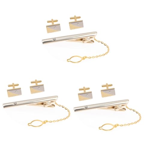 Healeved 3 Sätze Goldenes Krawatten Clip für Herren Manschettenknöpfe Krawattenklammer Stilvolles Accessoire für Hochzeit Business Besondere Anlässe Leicht Langlebig von Healeved