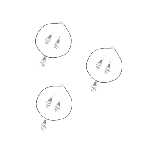 Healeved 3 Sätze Ohrring-set Schmuck Baumeln Retro -ohrringe Vintage - Halloween- -anhänger-halskette Klobige Retro-knochenohrringe Kostüm Knochen Ohrringe Palmbaumler Silber von Healeved