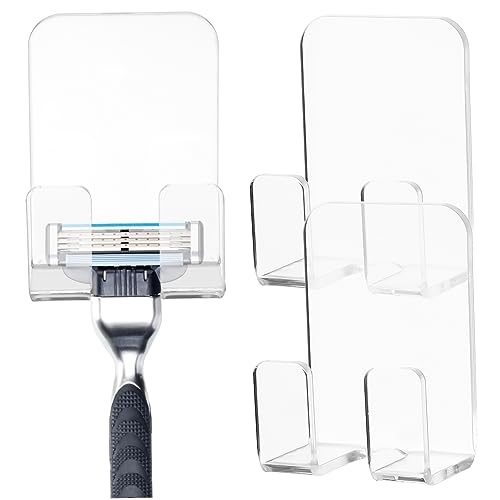 Healeved 3 Stck Teiliges Transparentes Dusch Wandhaken mit Selbstklebender Halterung für Rasierer Handtücher und Telefon Platzsparendes Bad Organizer Zubehör Bohren Einfache und von Healeved