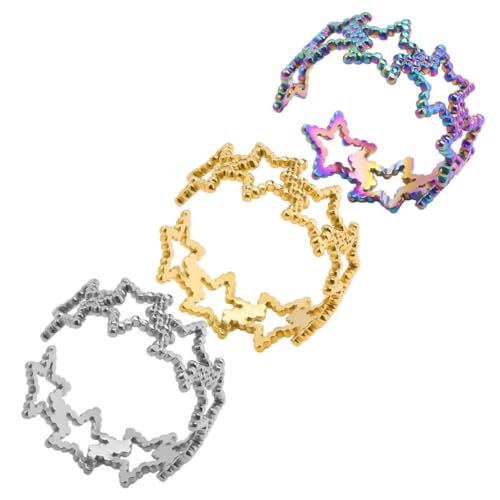 Healeved 3 Stck Verstellbare Edelstahl Sternringe Offene Dekorative Damenringe Modisch Langlebig in Metall Regenbogen und Goldfarben für Alltag Party und Festival von Healeved