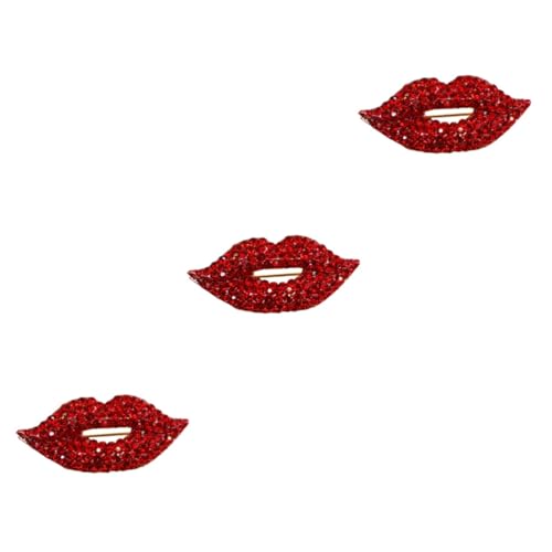 Healeved 3 Stck. Rote Lippen Brosche mit Strasssteinen Anstecknadel für Anzüge Vielseitiges Party Accessoire Eleganter Schmuckschnickschnack für Taschen Hüte Schals Geschenkidee von Healeved