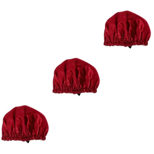 Healeved 3 Stk Nachtmütze Aus Satin Haarhut Haarduschhaube Haarkappen Praktischer Kopfschmuck Elastische Turbanmützen Kopfbedeckung Für Damen Einfach Rot Stirnband von Healeved