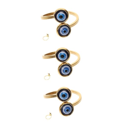 Healeved 3 Stück Einstellbarer Evil Eye Ring Damen Offener Vintage Gothic Schmuck Fingerband Charm von Healeved