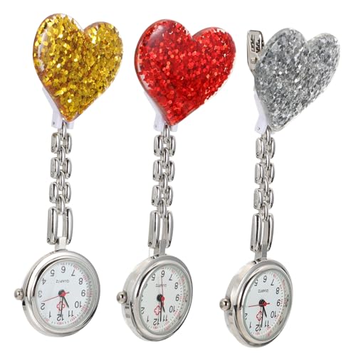 Healeved 3 Stück Krankenschwester Uhr Hängend Rosa Pflege Herz Ansteckuhr Krankenschwester Wählen Schwesternuhr Zum Anklemmen Krankenschwestern Spiegelmaterial: Gewöhnlicher Glasspiegel von Healeved