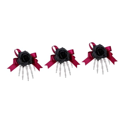 Healeved 3 Stück Leichte Haarclips mit Schwarzer Rosenblüte Skelett Hand und Schleife Damen Party Accessoires für Halloween Cosplay und Kostüme von Healeved